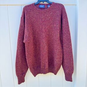 Vintage Pendleton Shetland Wool Knit Sweater Large Burgundy Pullover Crew Neck